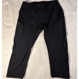 ODODOS Black High Waisted Capri Leggings Pockets Activewear Athleisure Size L
